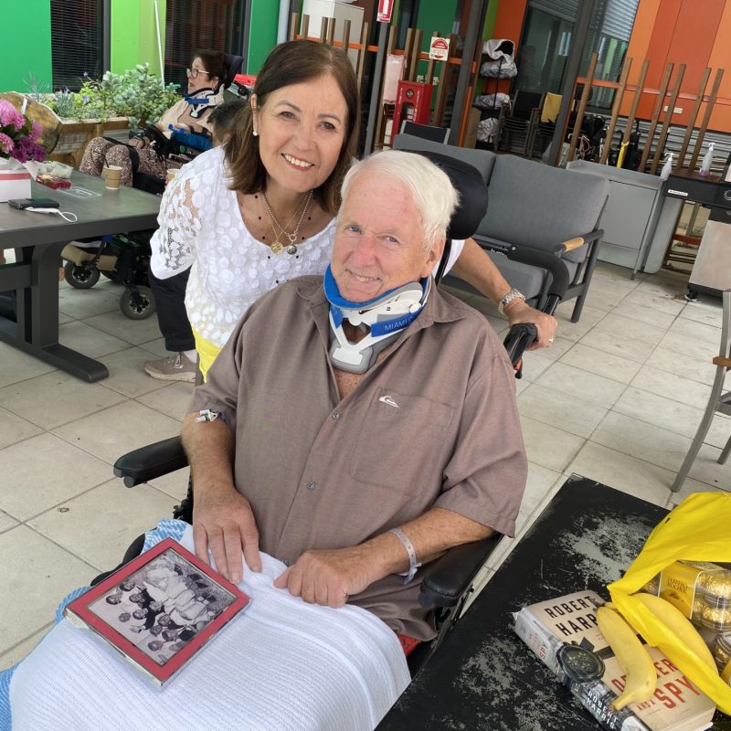 Husband and wife at hospital for rehab following a spinal cord injury