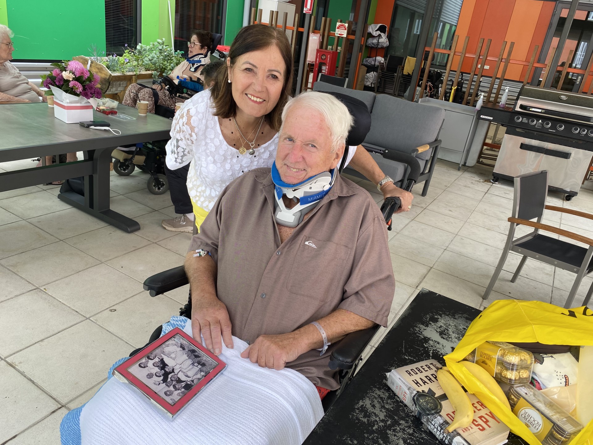 Husband and wife at hospital for rehab following a spinal cord injury
